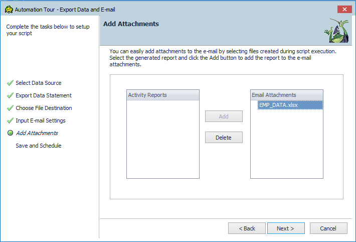 Add attachments to your email in the Toad Data Point Automation Wizard