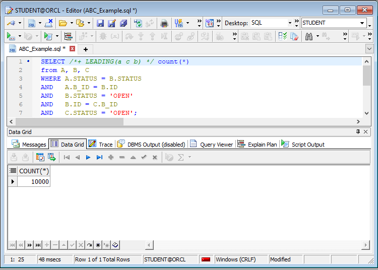 Figure 2: Best performing SQL using LEADING hint