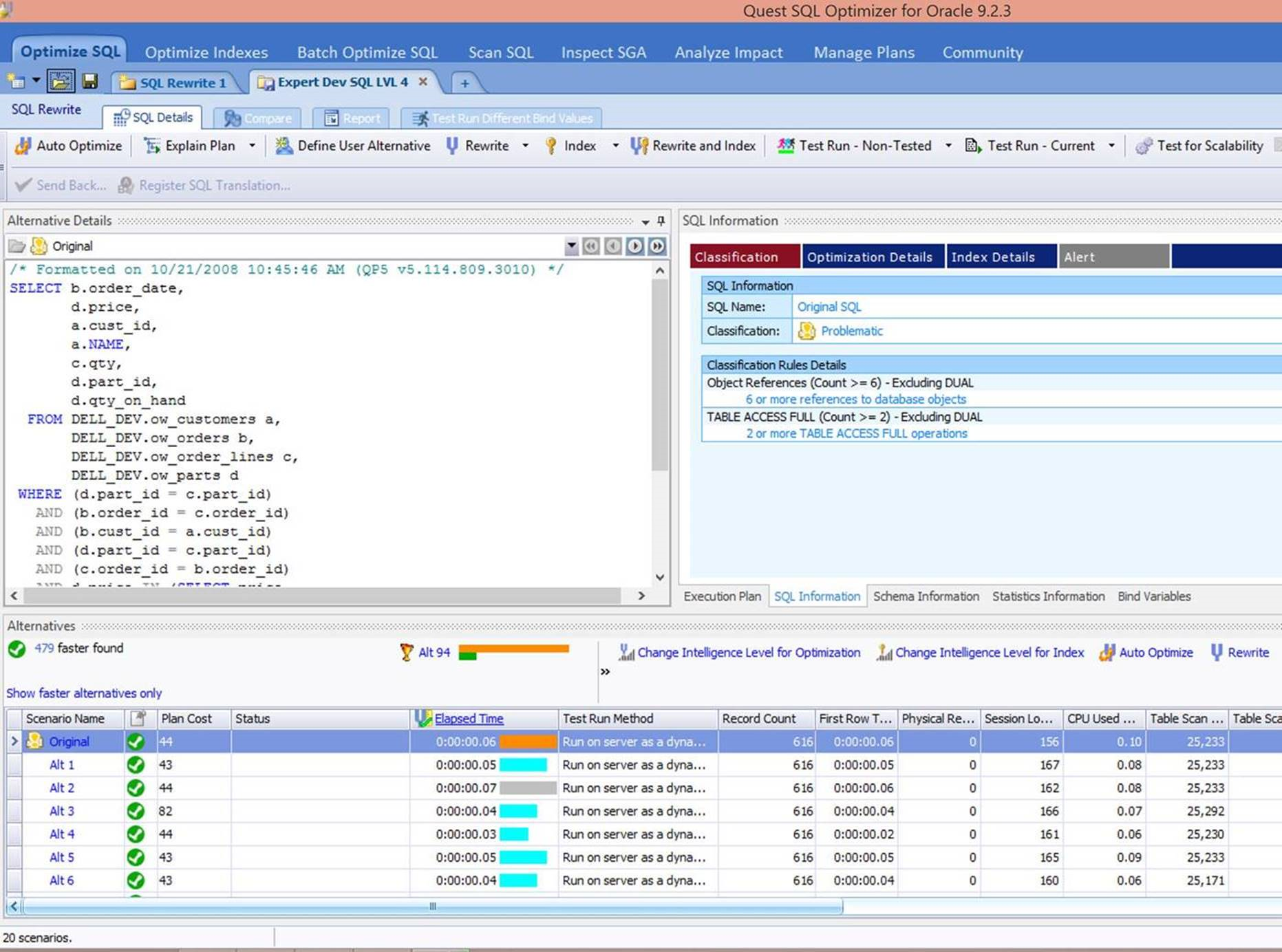 Screen shot : After SQL Optimizer has been run.