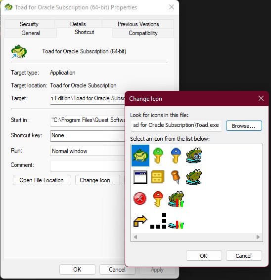 Free gift: Toad summer icon and wallpaper,  shortcut properties dialog.