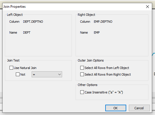Toad Query Builder Join Properties for SQL Query Generation
