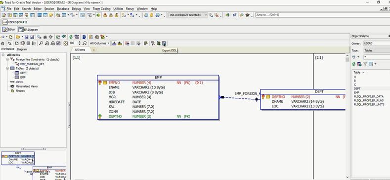 An example of a simple ER diagram built in Toad’s diagramming window