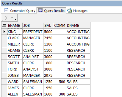 Toad query builder result set from sql query generator