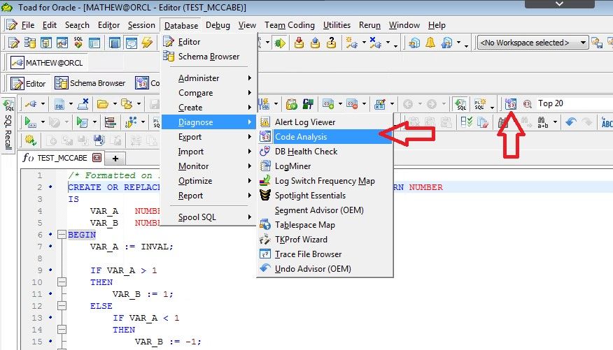 Screen shot Toad for Oracle Code Analysis.