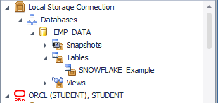 Object Explorer showing my example Snowflake connection data store