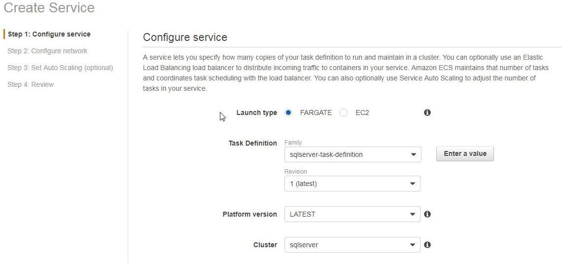 Figure 17, Configure service page is displayed