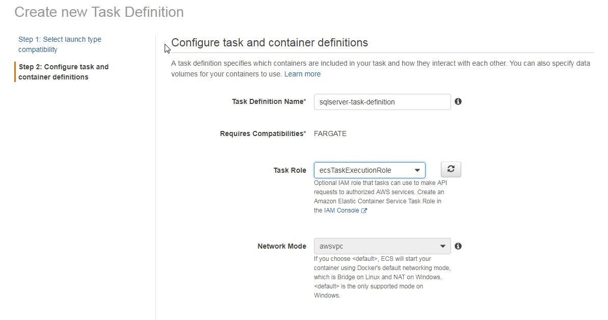 Figure 3 shows step two: configure task and container definitions