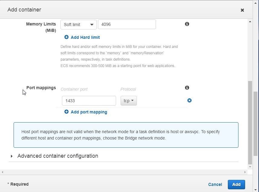 Figure 8, setting port mappings as port 1433.