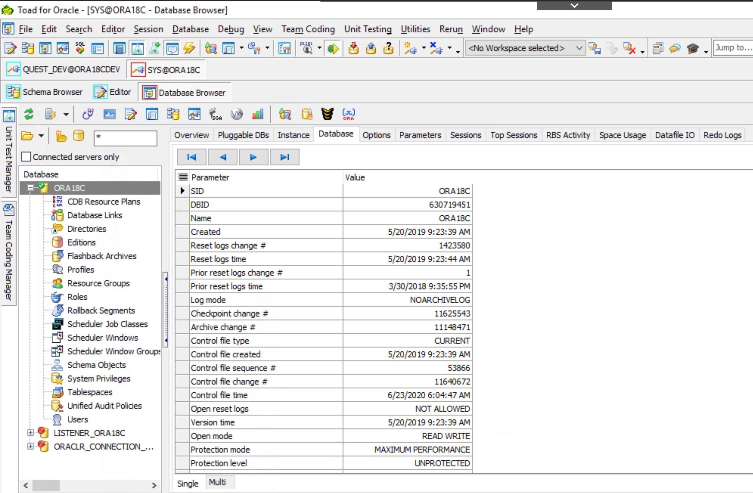 Single database viewing option.