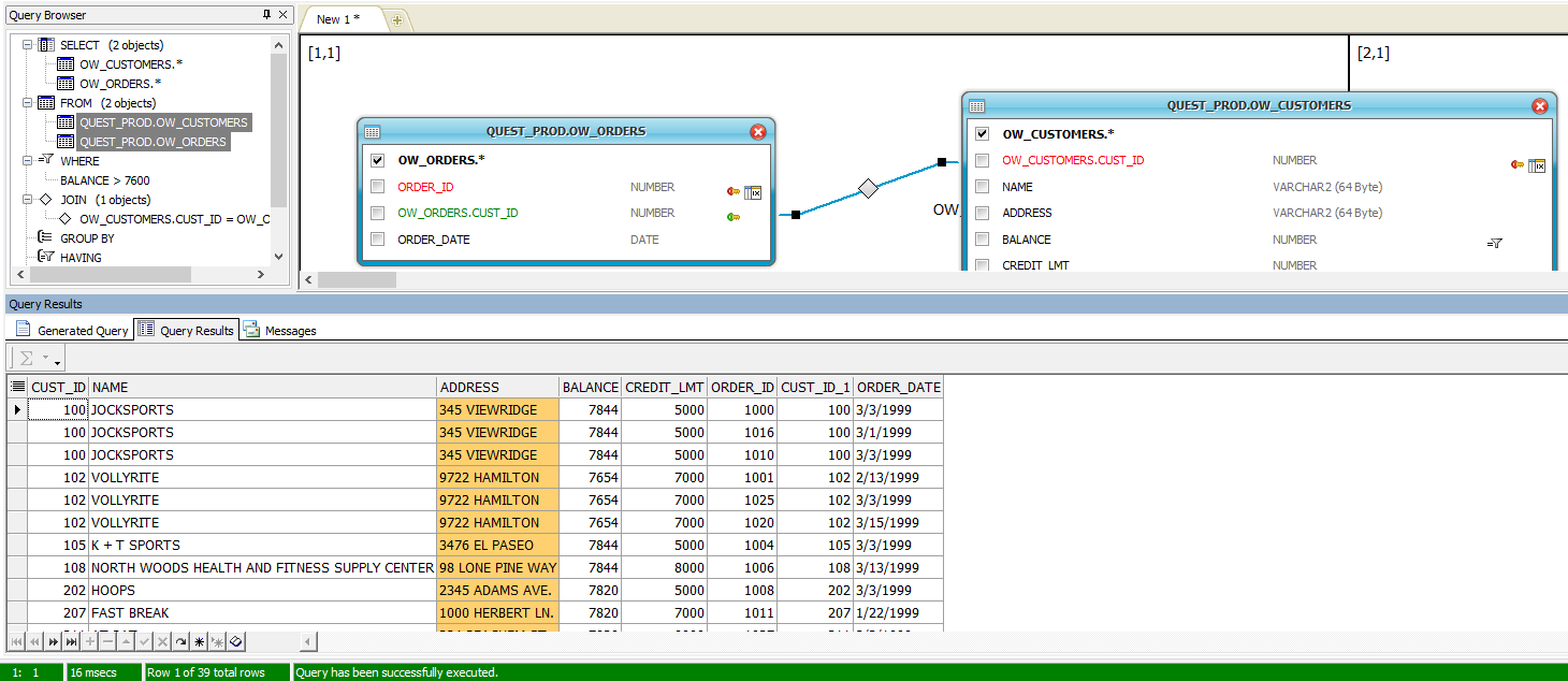 Screen capture of query to see the resulting data grid.