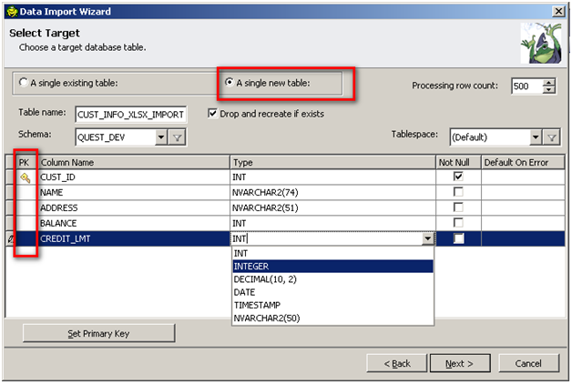 Toad Data Point - Create Tables and Import data with the Import Wizard