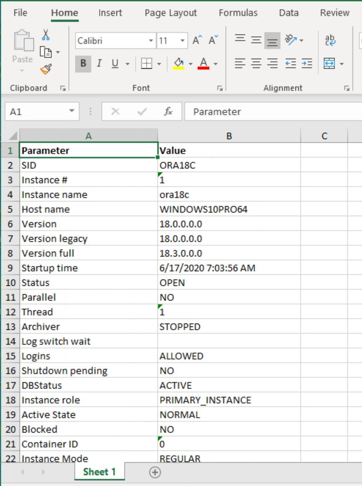 Sample Excel report.