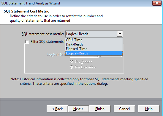 Screen shot of Spotlight on Oracle to further restrict the number of SQL statements.