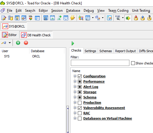 Toad for Oracle database health check