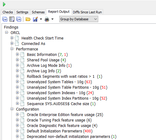 Database health check report