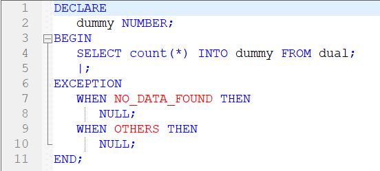 A PL/SQL Toad SQL Editor Color Coding Example.