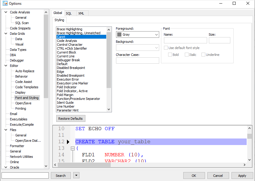 Adjusting the Toad SQL Editor Color Coding.