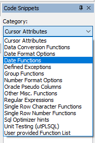 Toad Code Snippets Categories.