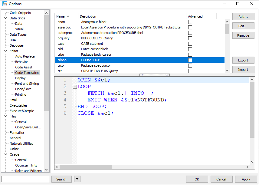 Toad for Oracle PL/SQL internal template syntax.