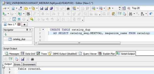 using a database sequence in a CREATE TABLE...AS SELECT